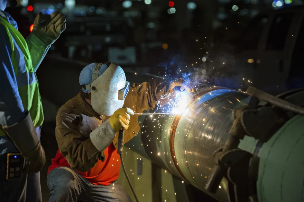 Welding, sparks in the air